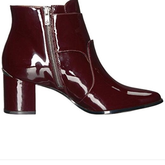CALVIN KLEIN NWOT Burgundy Patent Leather Bootie - Picture 2 of 8